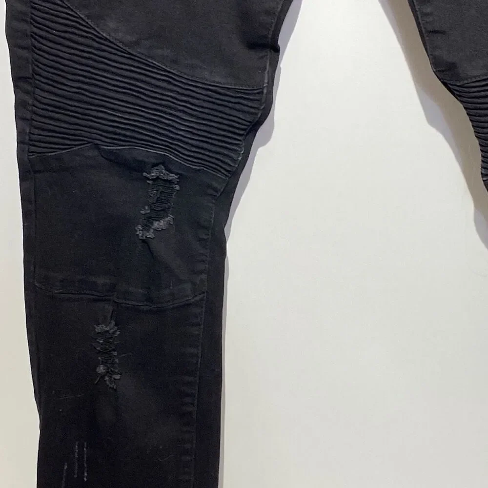 Fire & Rain Women's Ribbed Knee‎ Distressed Skinny Denim Jeans Black Size 34
